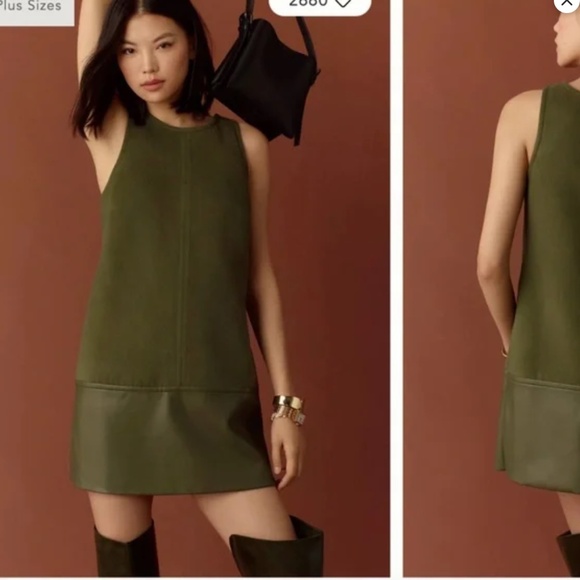 Anthropologie Olive Green Shift Dress Faux Leather - Picture 1 of 4